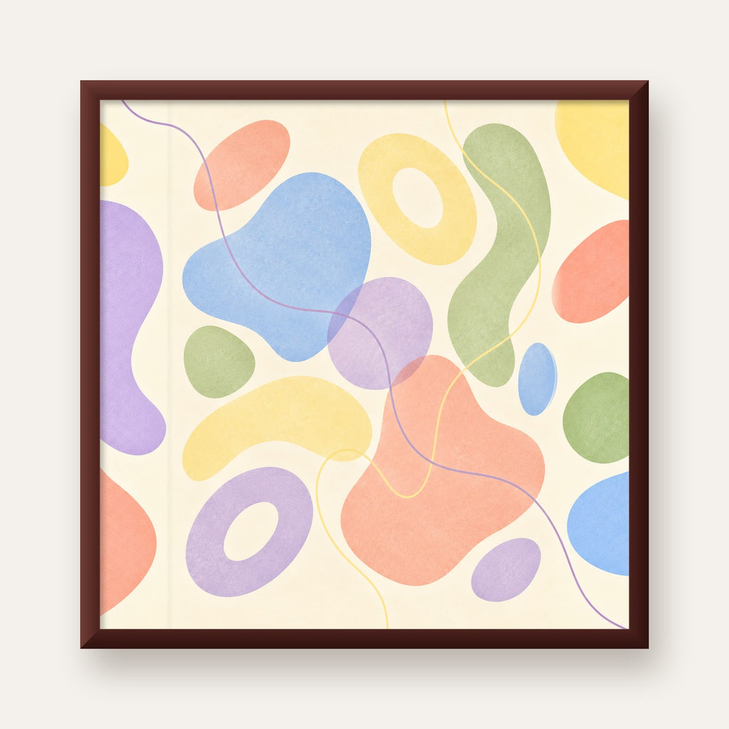 Pastel Renkli Soyut Geometrik Şekiller Poster — ceviz çerçeveli