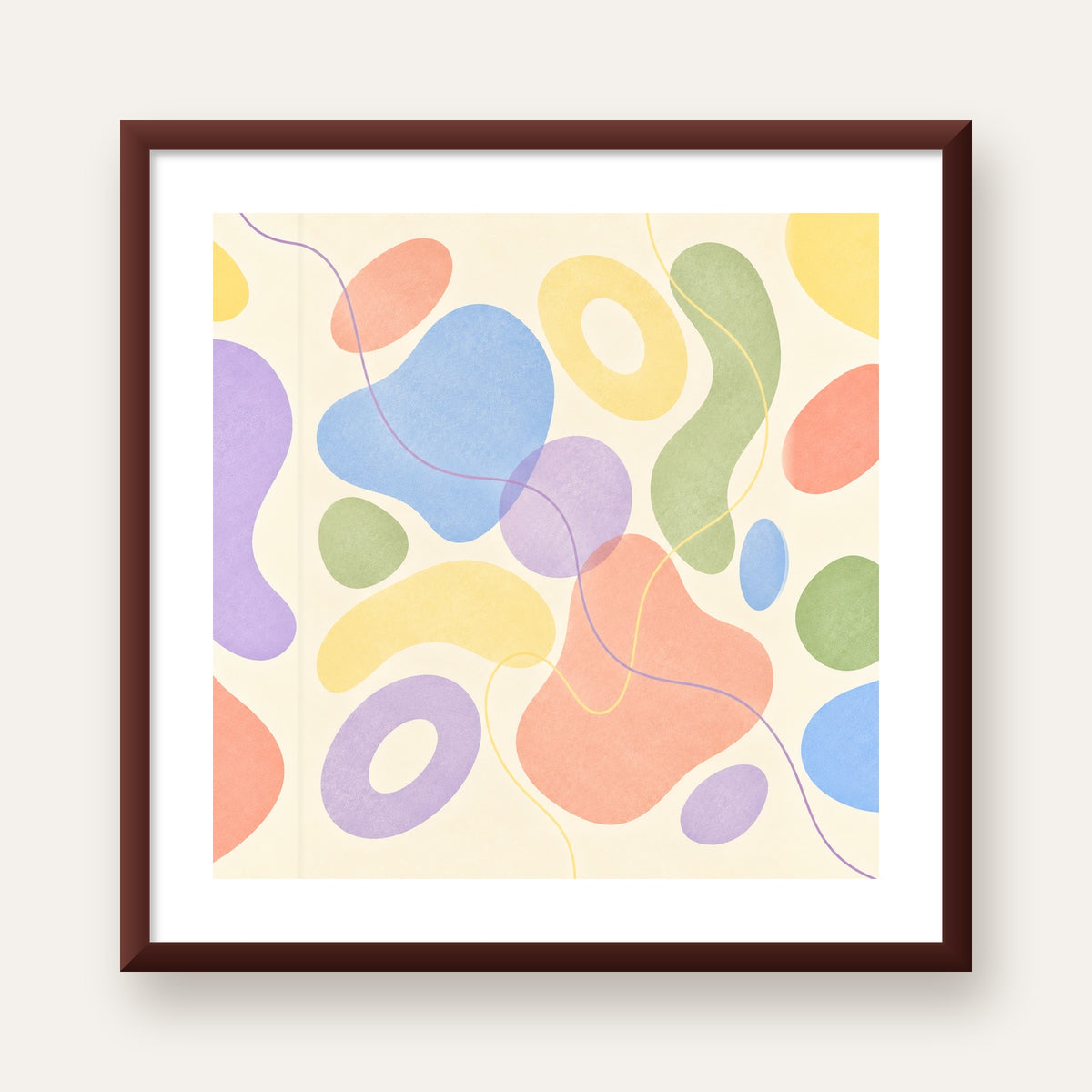 Pastel Renkli Soyut Geometrik Şekiller Poster — ceviz çerçeveli paspartulu