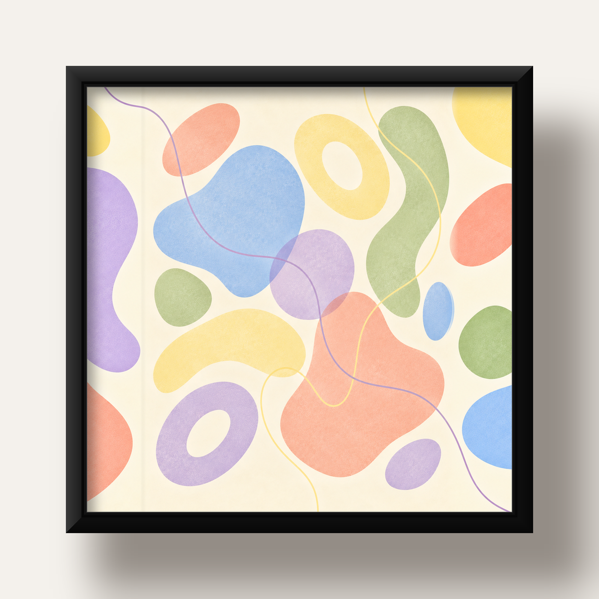 Pastel Renkli Soyut Geometrik Şekiller Poster — siyah derin çerçeveli