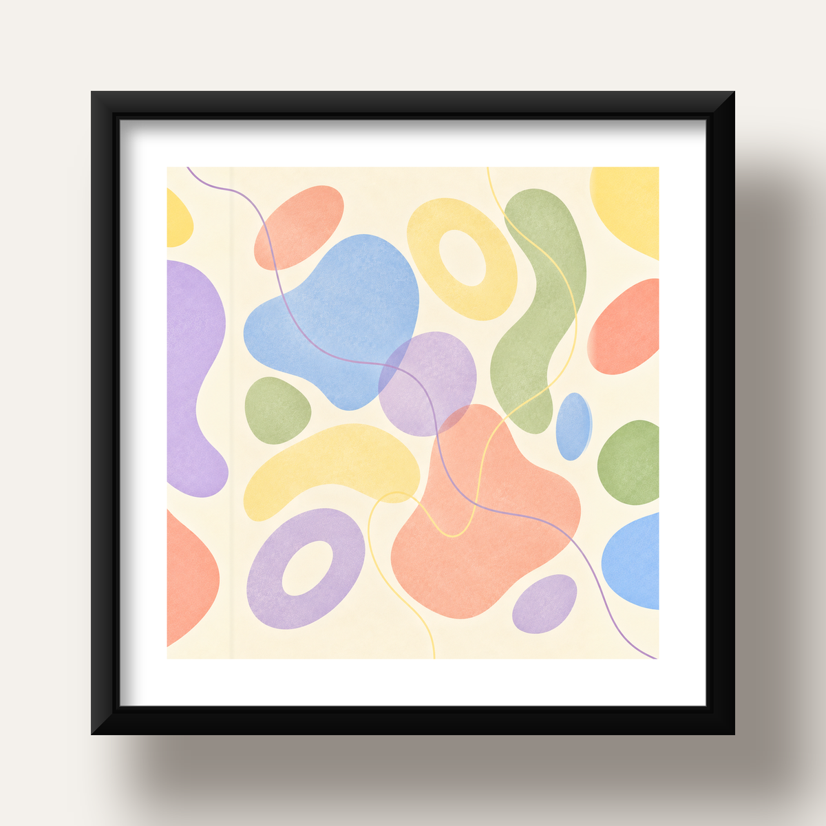 Pastel Renkli Soyut Geometrik Şekiller Poster — siyah derin çerçeveli paspartulu