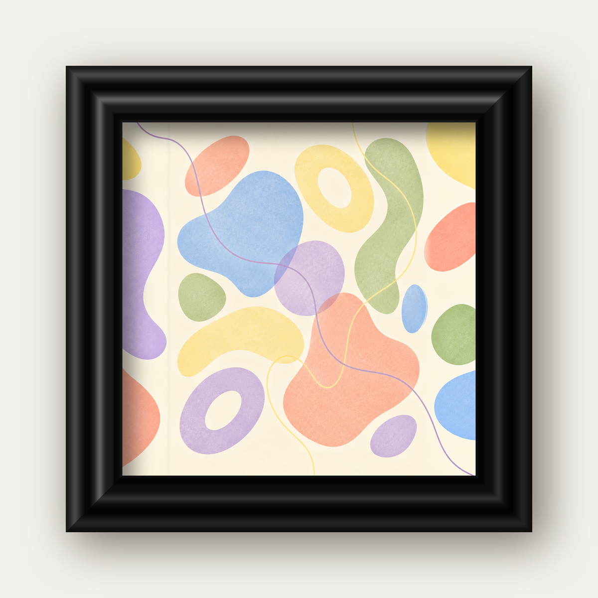 Pastel Renkli Soyut Geometrik Şekiller Poster — siyah galeri çerçeveli