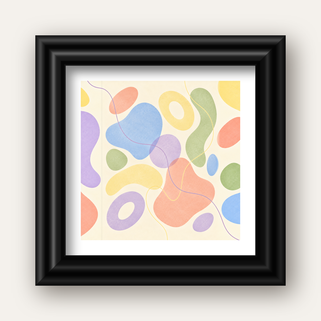 Pastel Renkli Soyut Geometrik Şekiller Poster — siyah galeri çerçeveli paspartulu