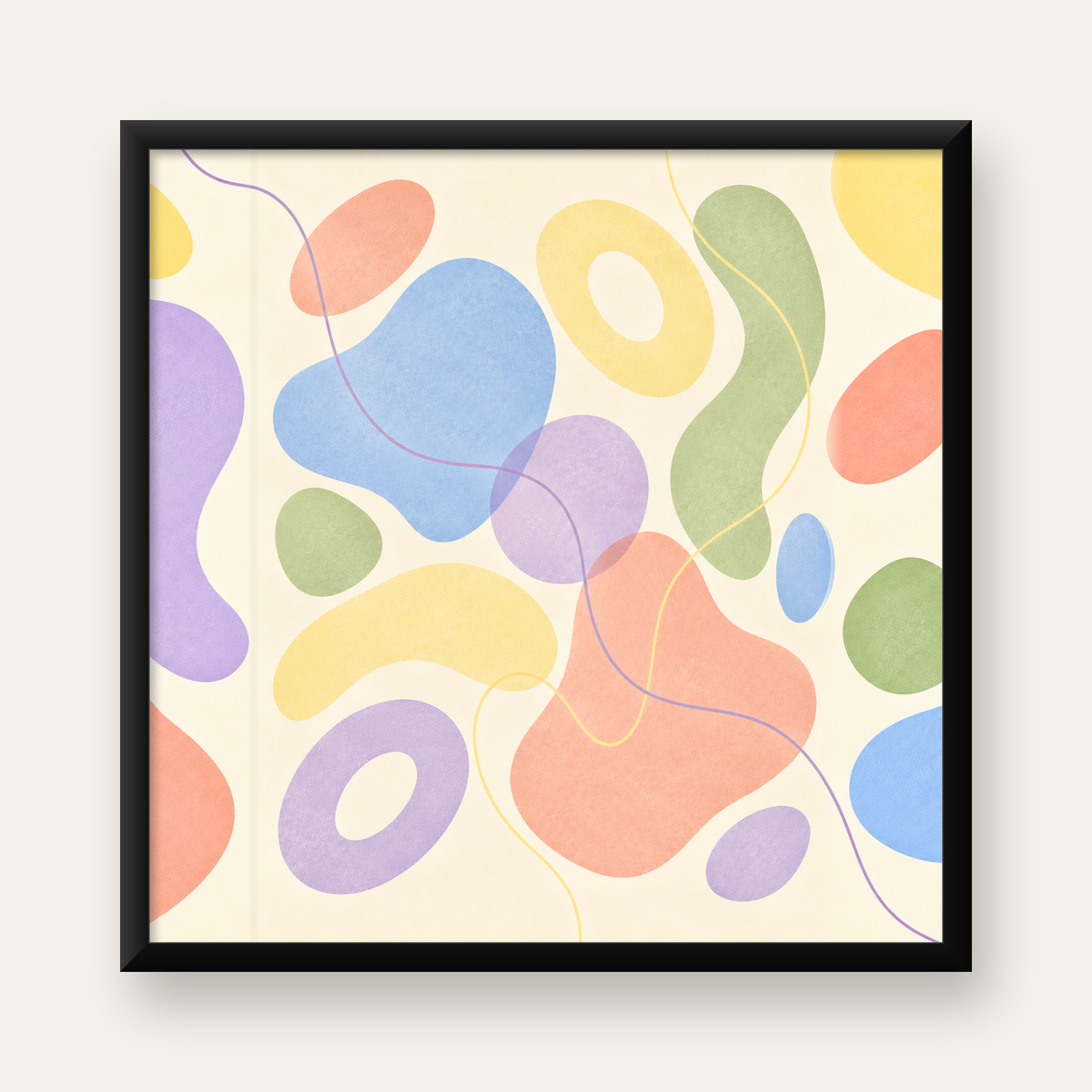 Pastel Soyut Renkli Şekiller Minimalist Poster   — Kare baskı, düz siyah çerçeveli duvar posteri