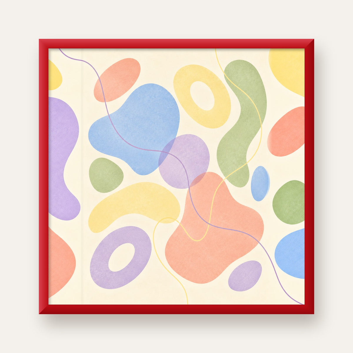 Pastel Renkli Soyut Geometrik Şekiller Poster — kırmızı çerçeveli