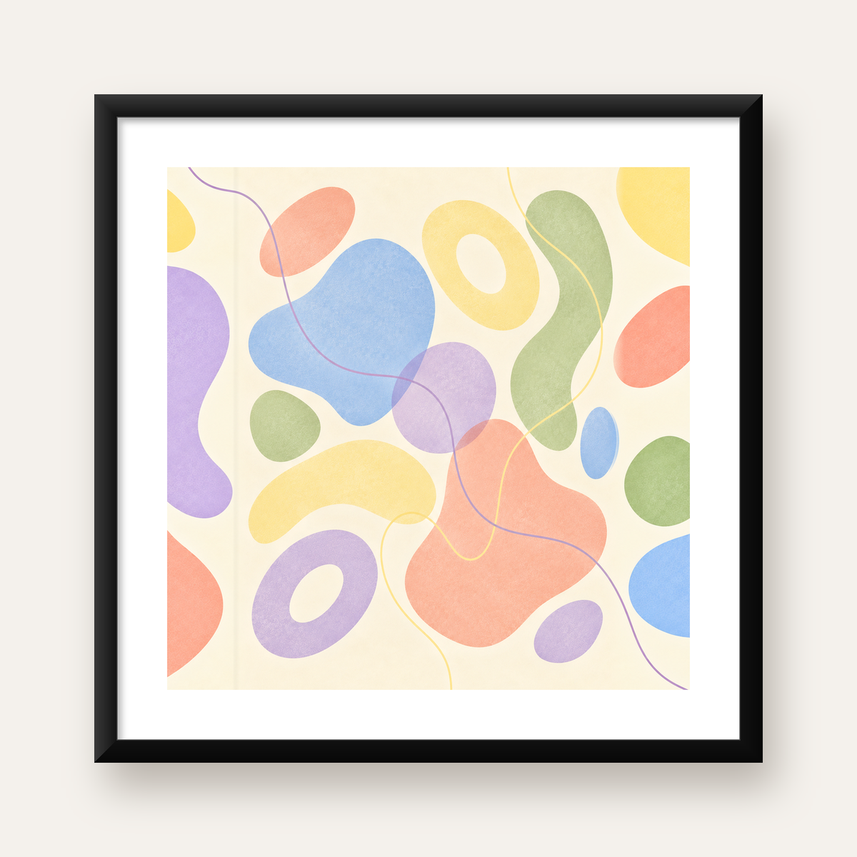 Pastel Soyut Renkli Şekiller Minimalist Poster   — Kare baskı, beyaz kenar boşluklu