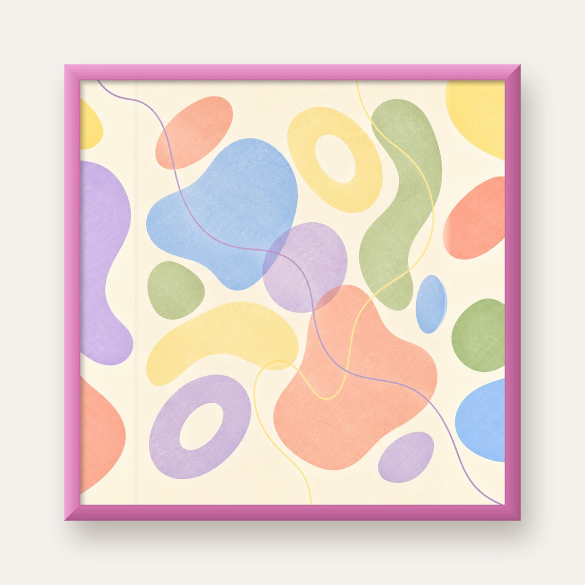 Pastel Renkli Soyut Geometrik Şekiller Poster — pembe çerçeveli