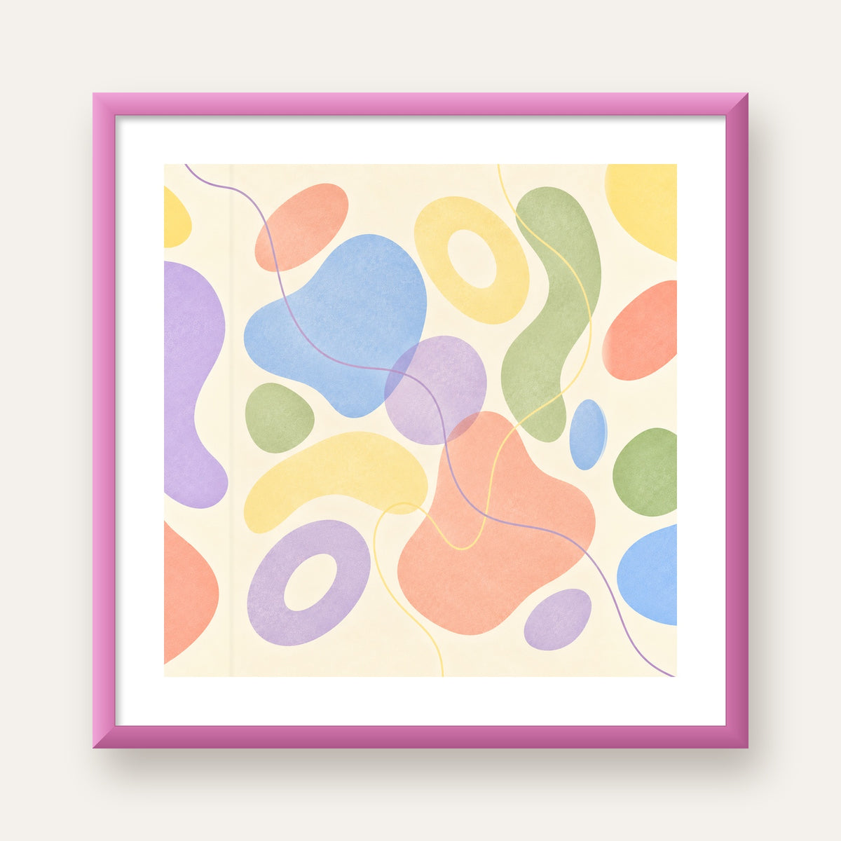 Pastel Renkli Soyut Geometrik Şekiller Poster — pembe çerçeveli paspartulu