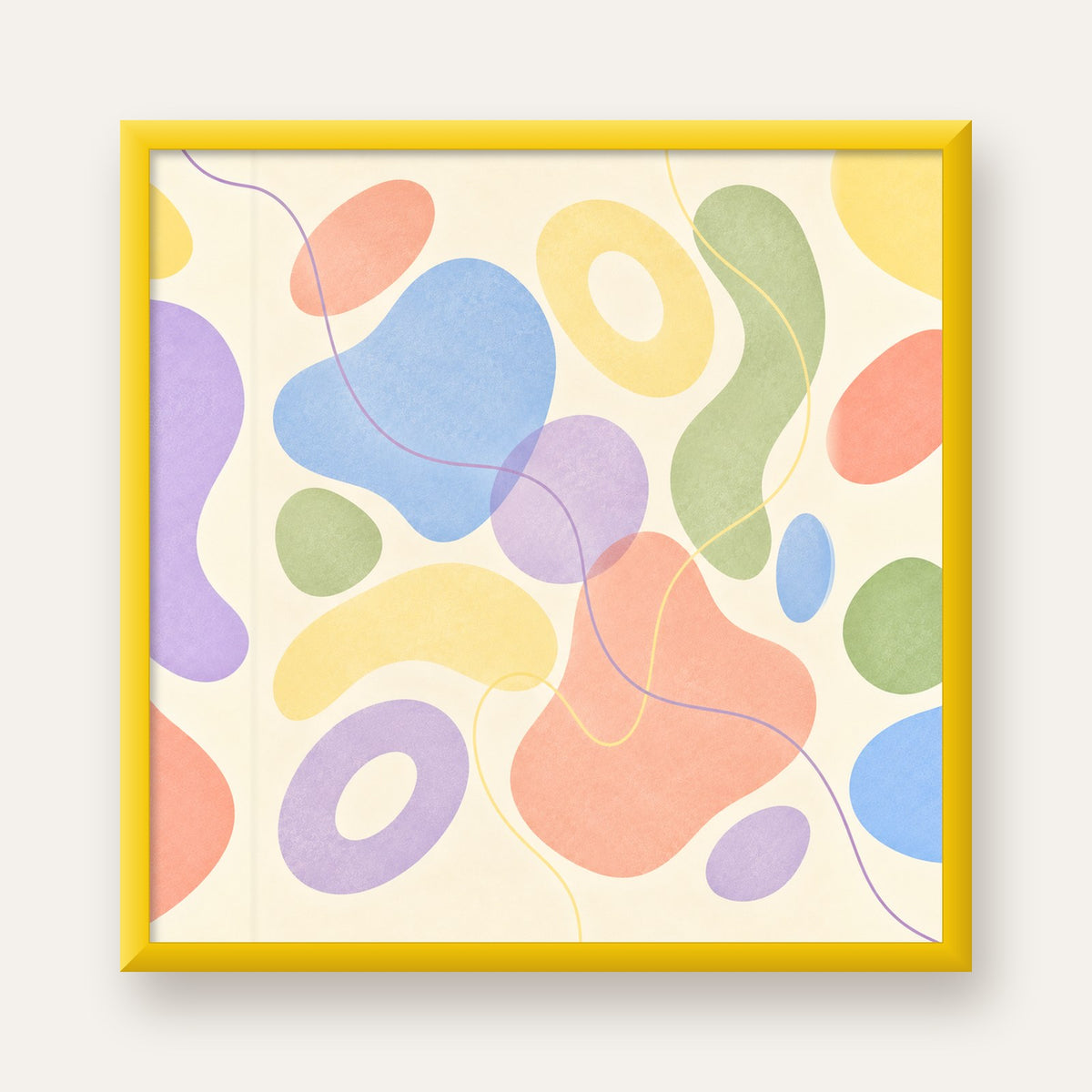 Pastel Renkli Soyut Geometrik Şekiller Poster — sarı çerçeveli