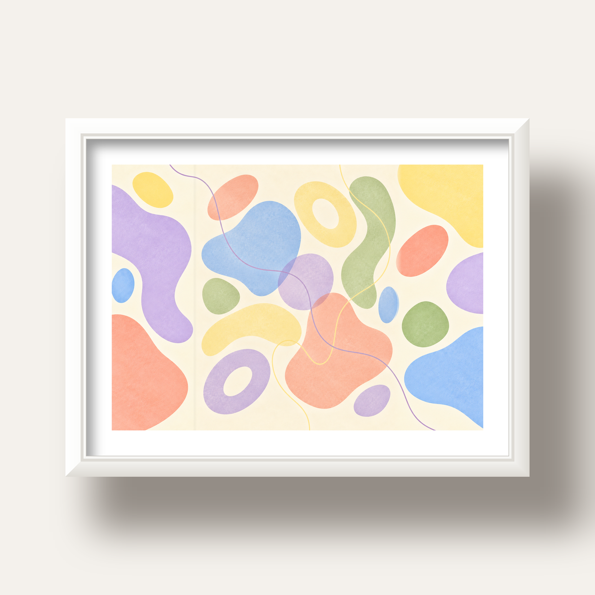 Pastel Renkli Soyut Geometrik Şekiller Poster — beyaz derin çerçeveli paspartulu