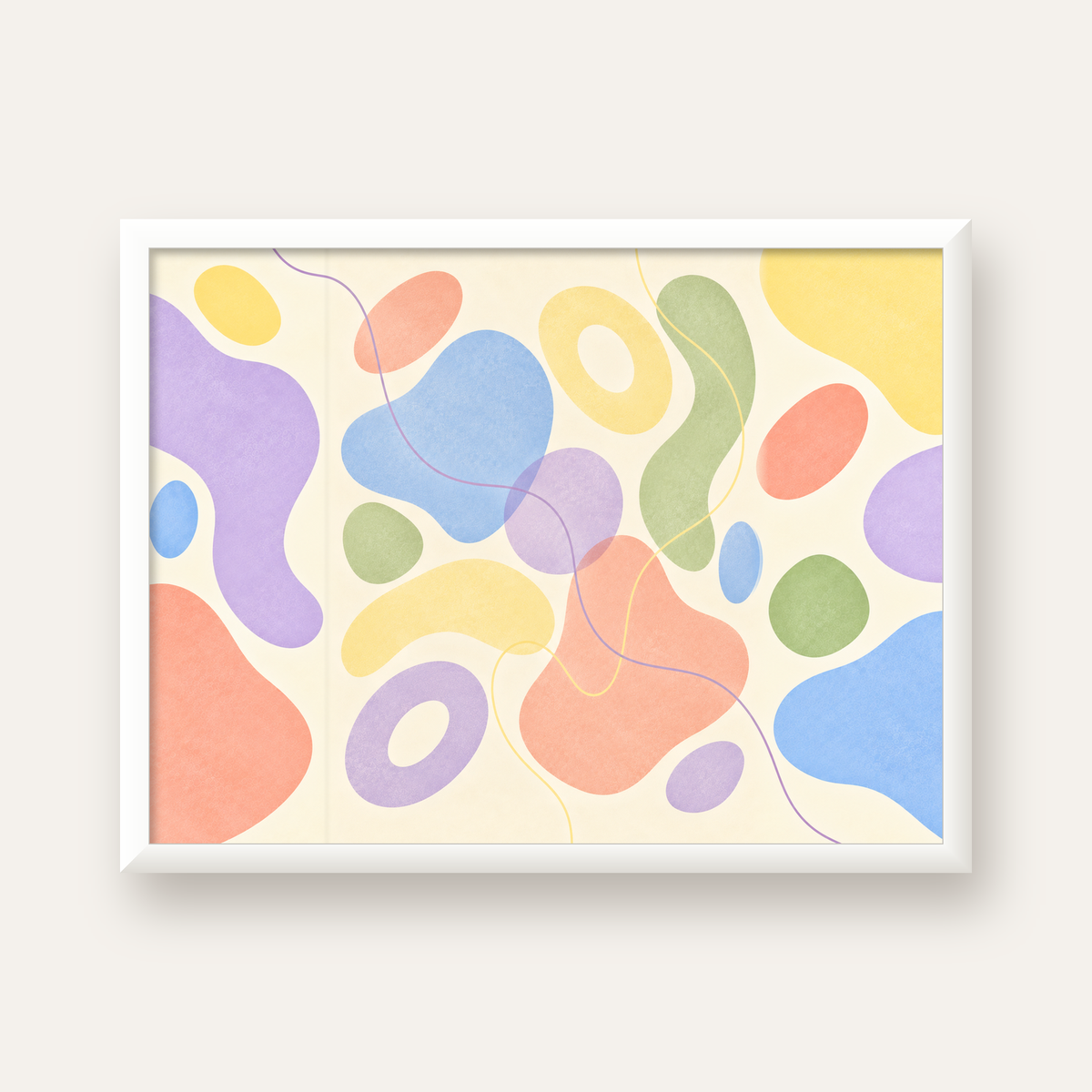 Pastel Renkli Soyut Geometrik Şekiller Poster — beyaz çerçeveli yatay poster