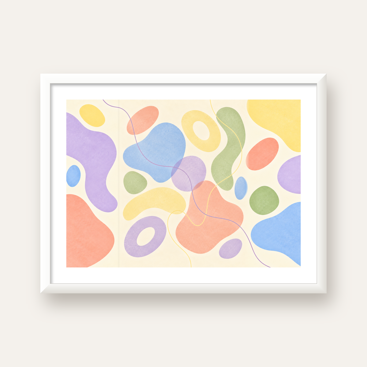 Pastel Renkli Soyut Geometrik Şekiller Poster — beyaz çerçeveli yatay poster