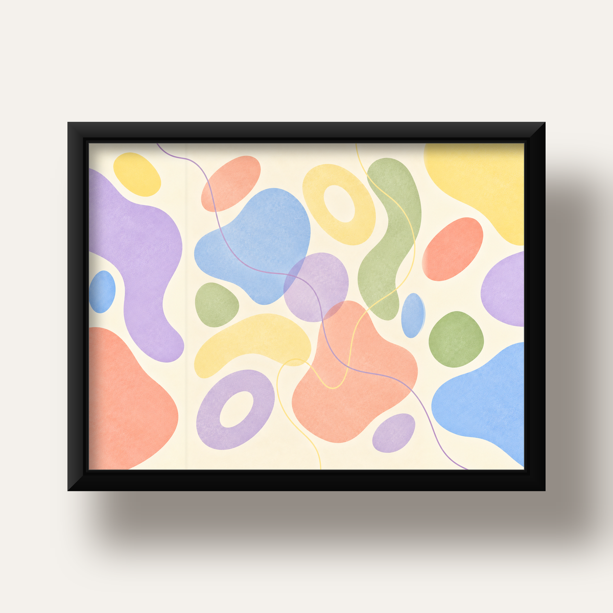 Pastel Renkli Soyut Geometrik Şekiller Poster — siyah derin çerçeveli