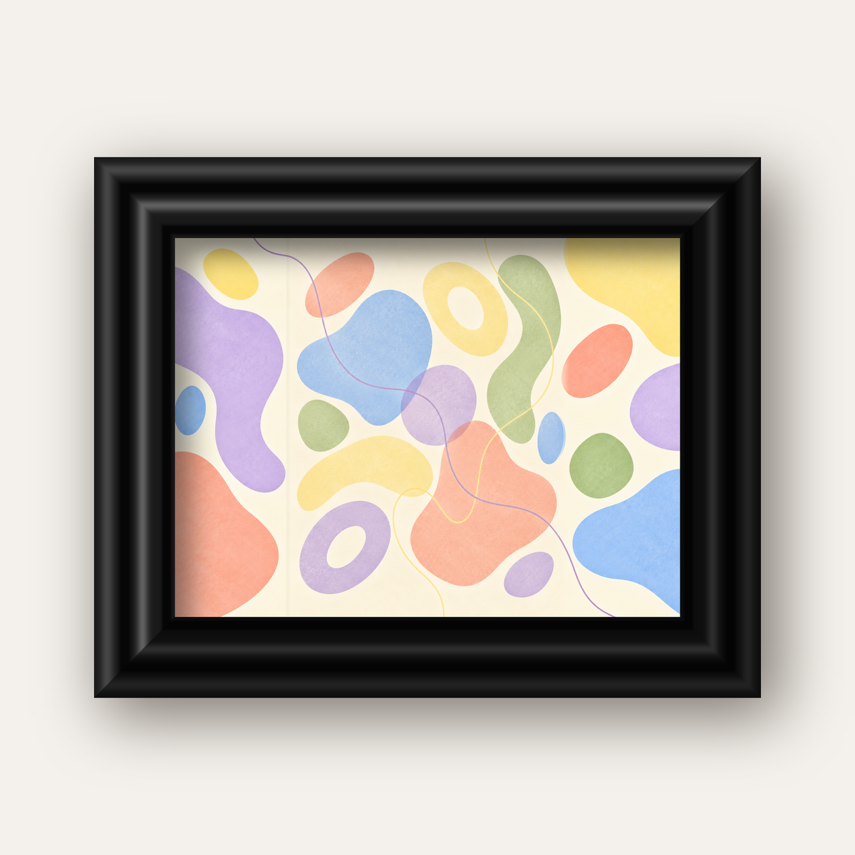 Pastel Renkli Soyut Geometrik Şekiller Poster — siyah galeri çerçeveli