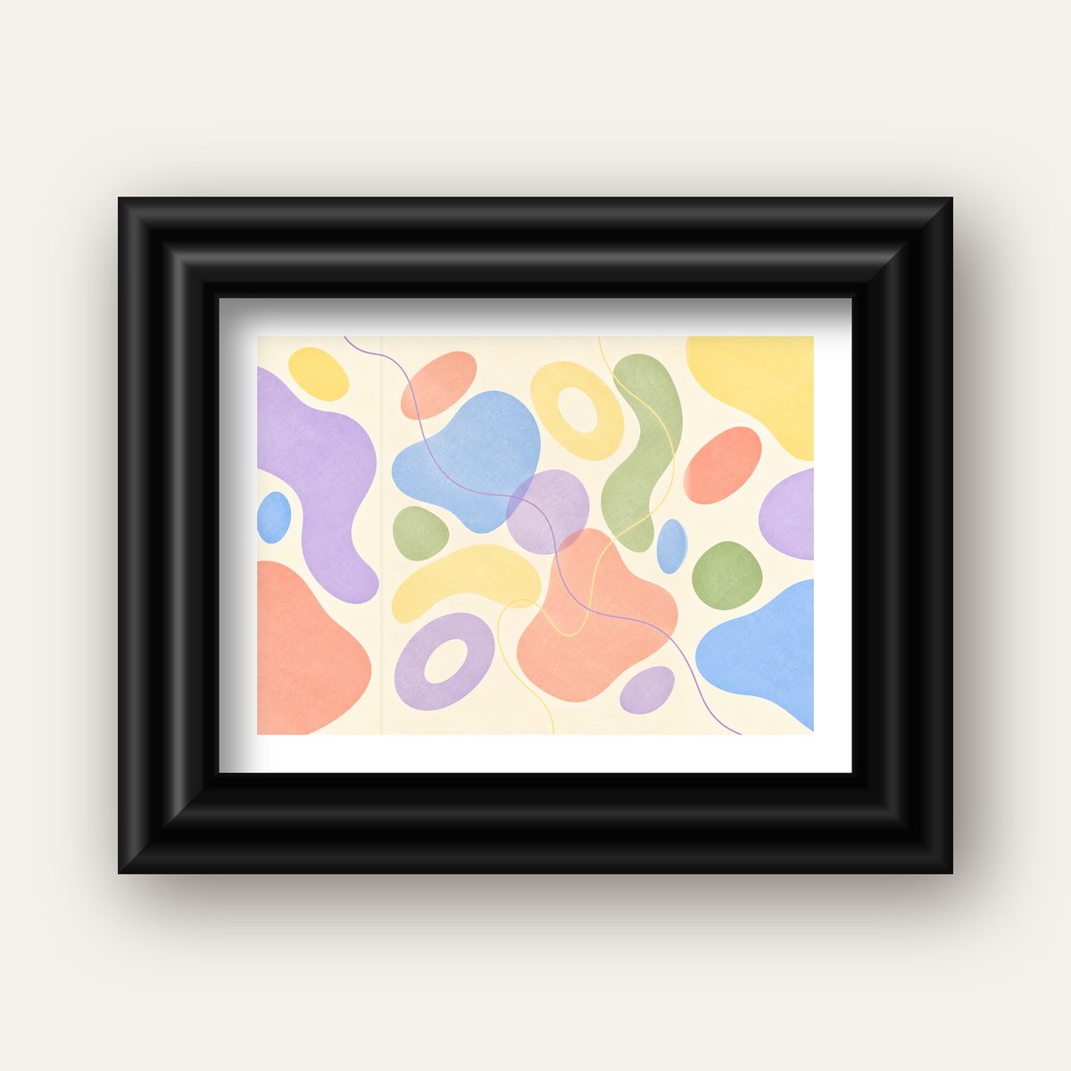 Pastel Renkli Soyut Geometrik Şekiller Poster — siyah galeri çerçeveli paspartulu