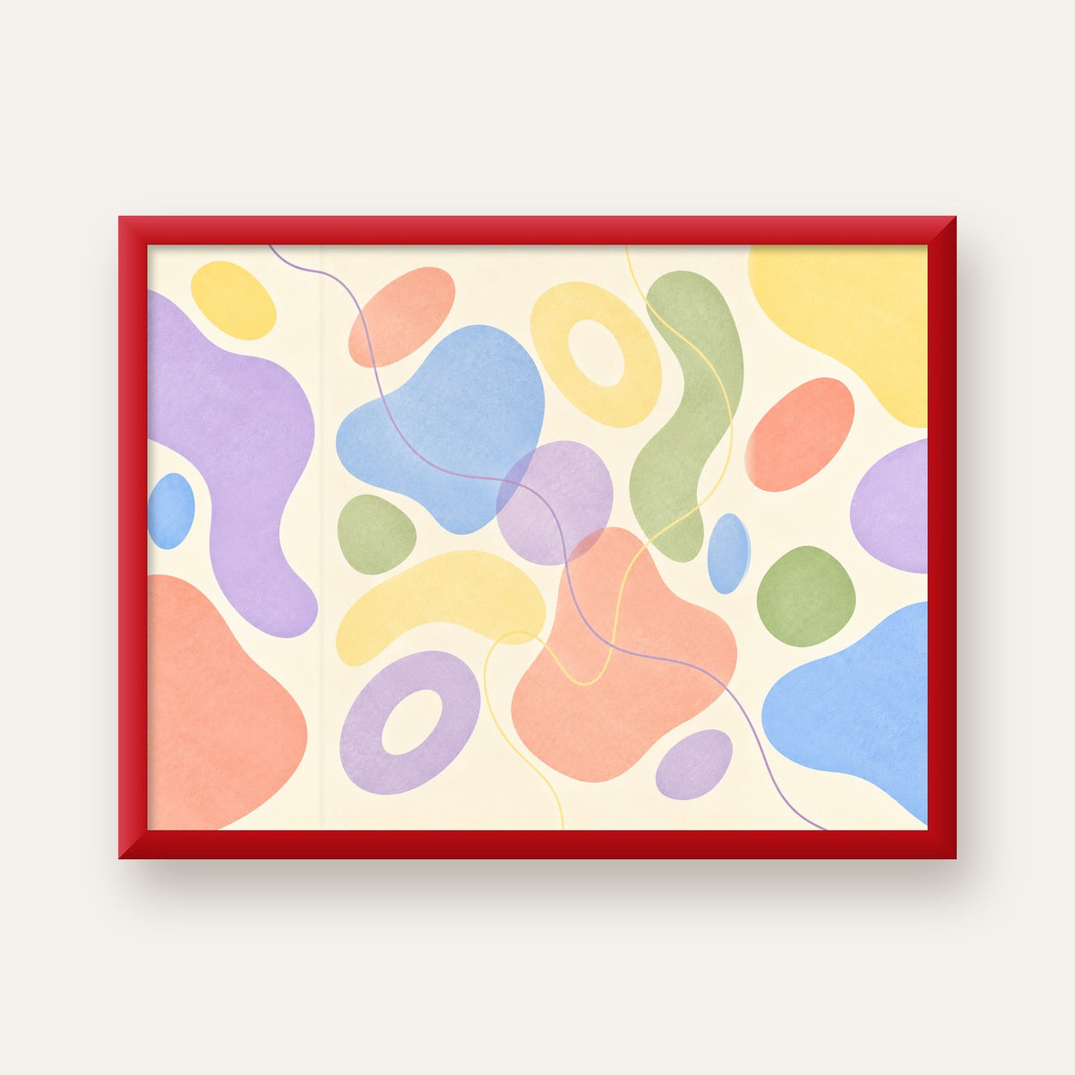 Pastel Renkli Soyut Geometrik Şekiller Poster — kırmızı çerçeveli