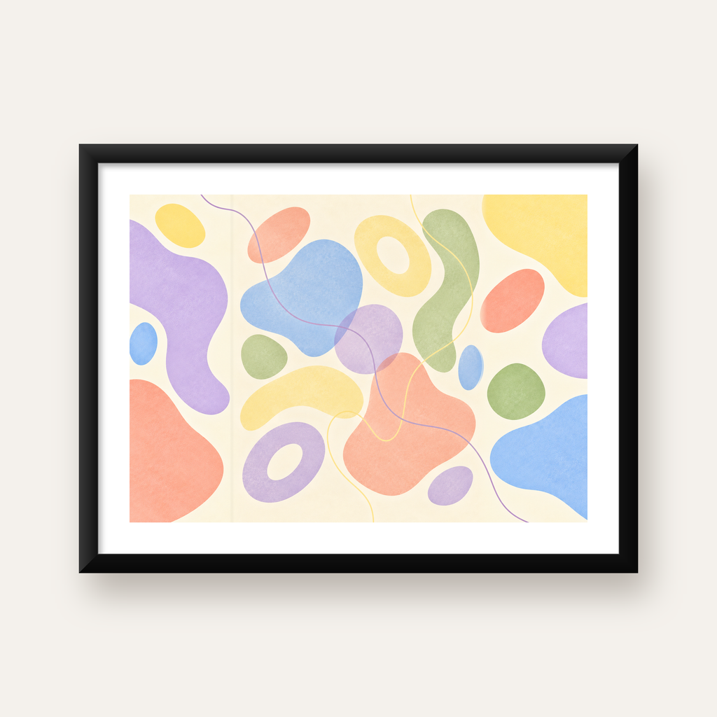 Pastel Soyut Renkli Şekiller Minimalist Poster   — Yatay baskı, beyaz kenar boşluklu