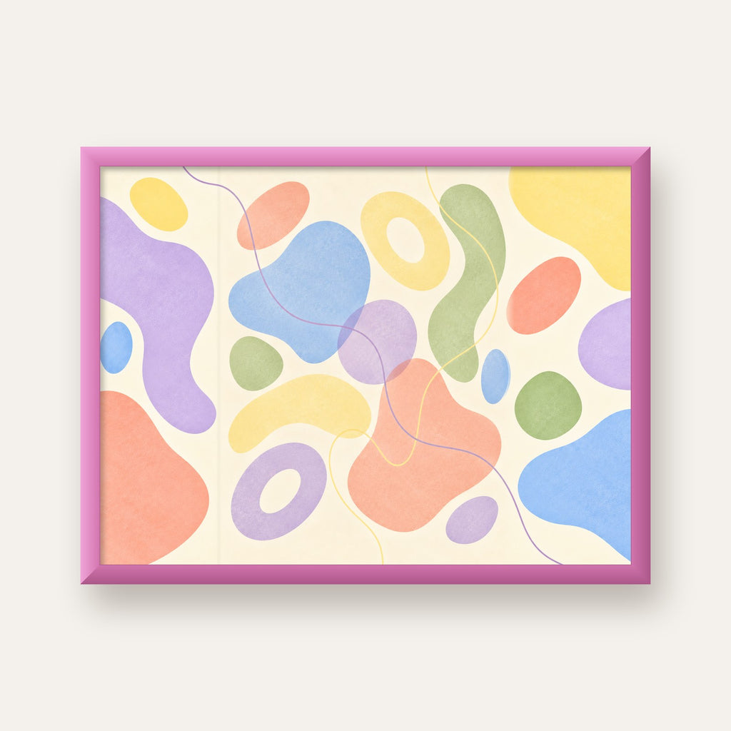 Pastel Renkli Soyut Geometrik Şekiller Poster — pembe çerçeveli