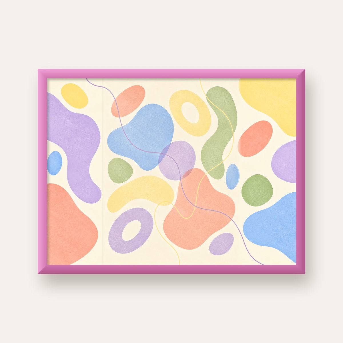 Pastel Renkli Soyut Geometrik Şekiller Poster — pembe çerçeveli