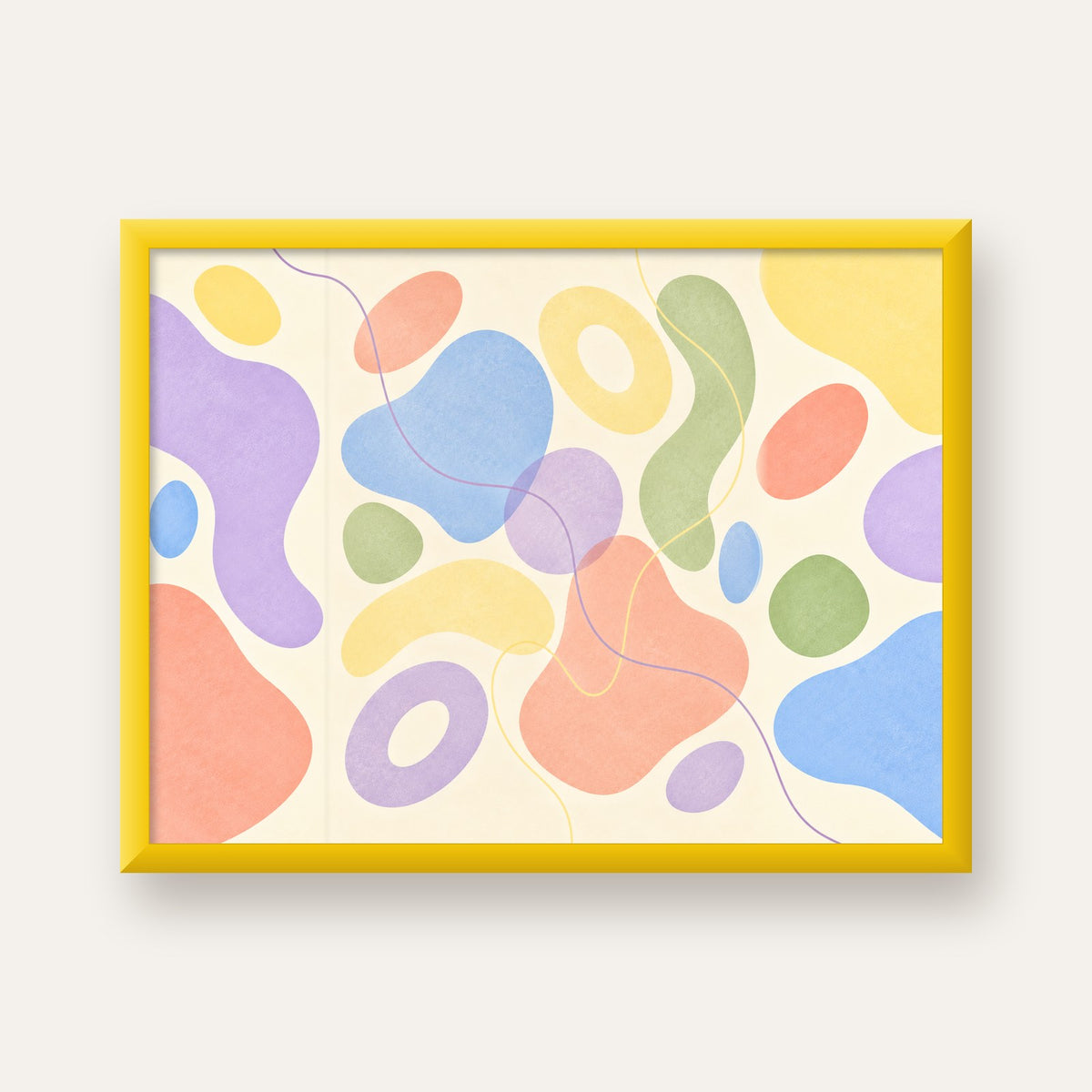 Pastel Renkli Soyut Geometrik Şekiller Poster — sarı çerçeveli
