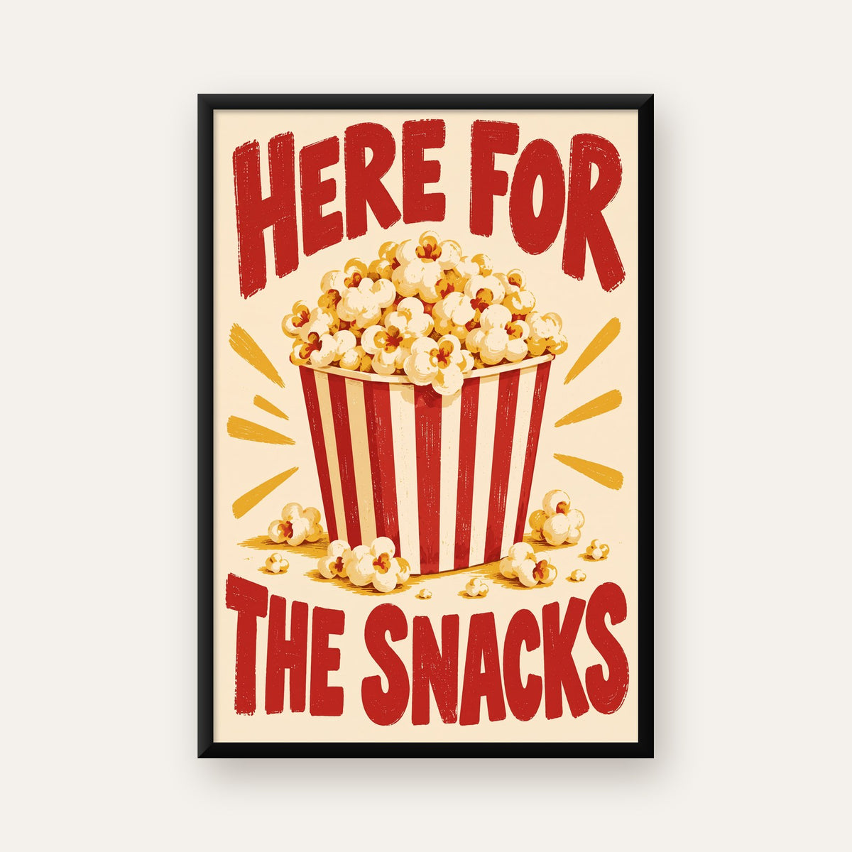 Here for the Snacks Vintage Patlamış Mısır Poster — ceviz çerçeveli