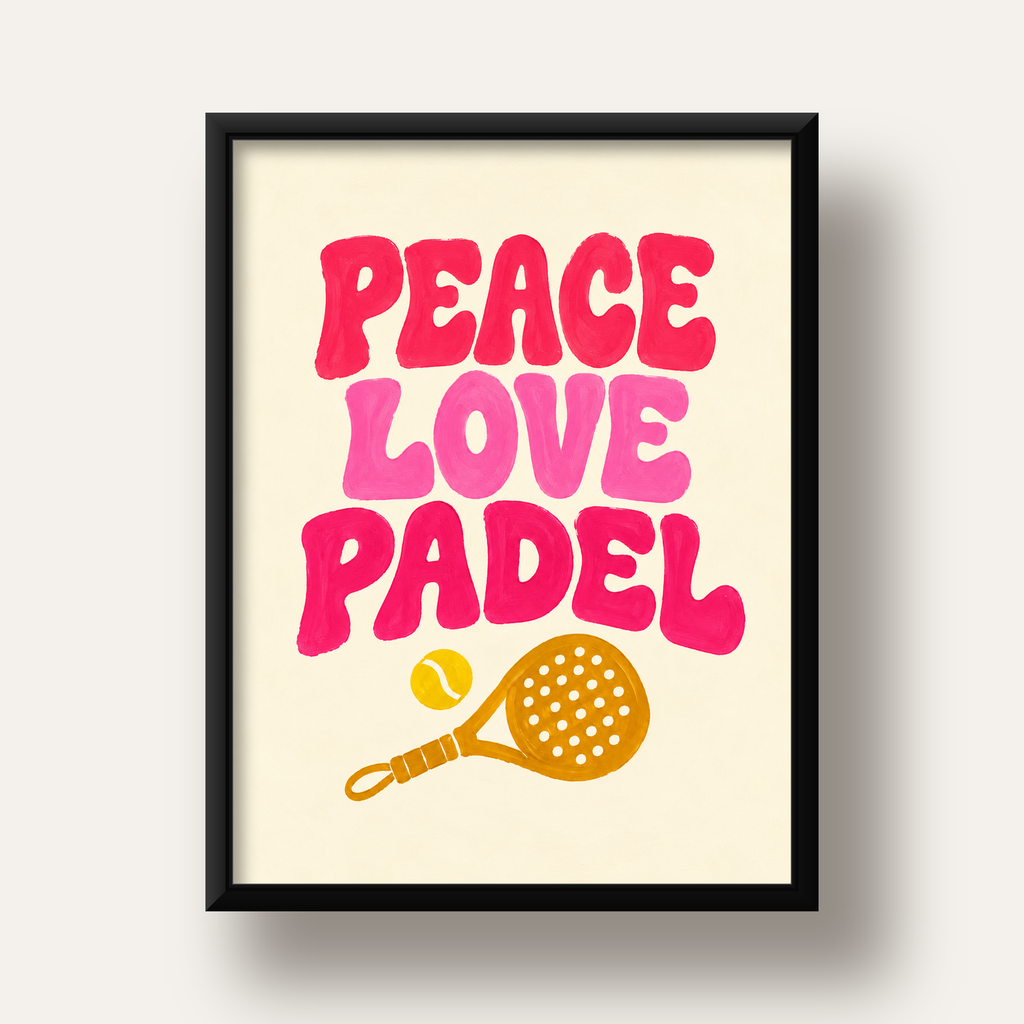 Peace Love Padel Poster – Eğlenceli Padel ve Barış Temalı Duvar Posteri — siyah derin çerçeveli