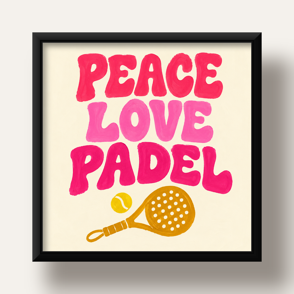 Peace Love Padel Poster – Eğlenceli Padel ve Barış Temalı Duvar Posteri — siyah derin çerçeveli