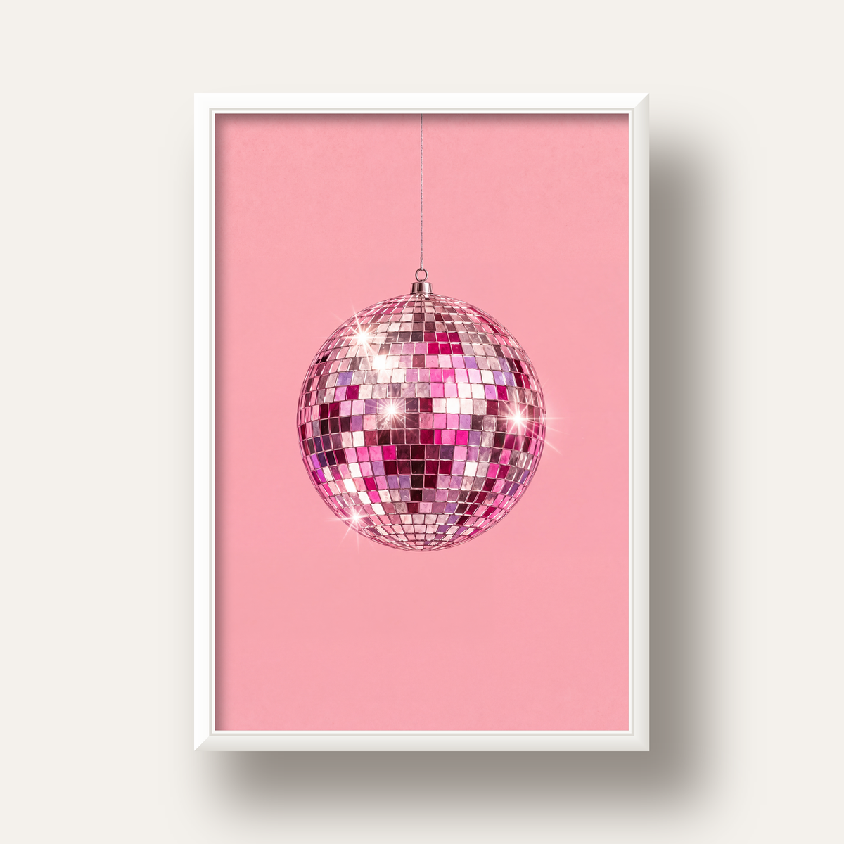 Pembe Diskokugusu Modern Minimal Poster Duvar Dekoru — beyaz derin çerçeveli