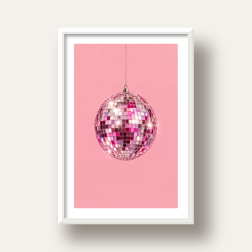 Pembe Diskokugusu Modern Minimal Poster Duvar Dekoru — beyaz derin çerçeveli paspartulu