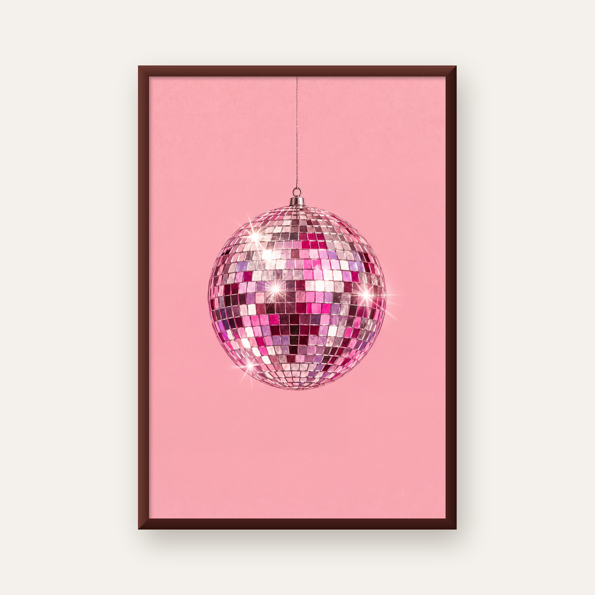 Pembe Diskokugusu Modern Minimal Poster Duvar Dekoru — ceviz çerçeveli