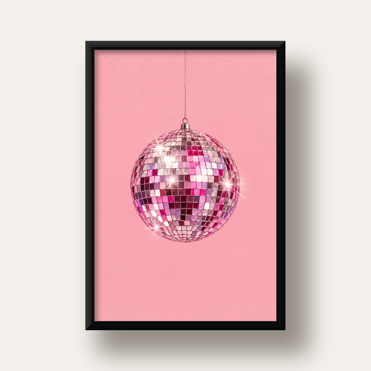 Pembe Diskokugusu Modern Minimal Poster Duvar Dekoru — siyah derin çerçeveli