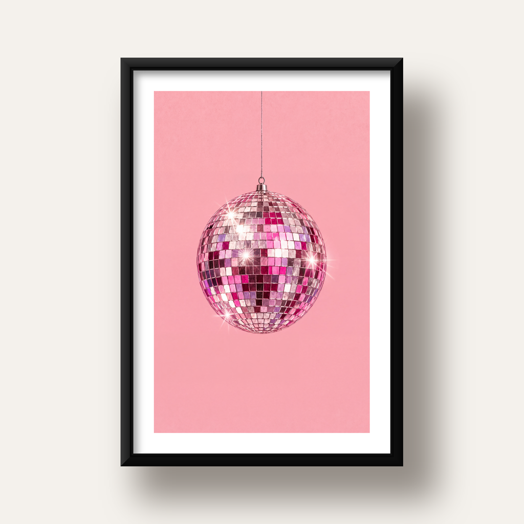 Pembe Diskokugusu Modern Minimal Poster Duvar Dekoru — siyah derin çerçeveli paspartulu