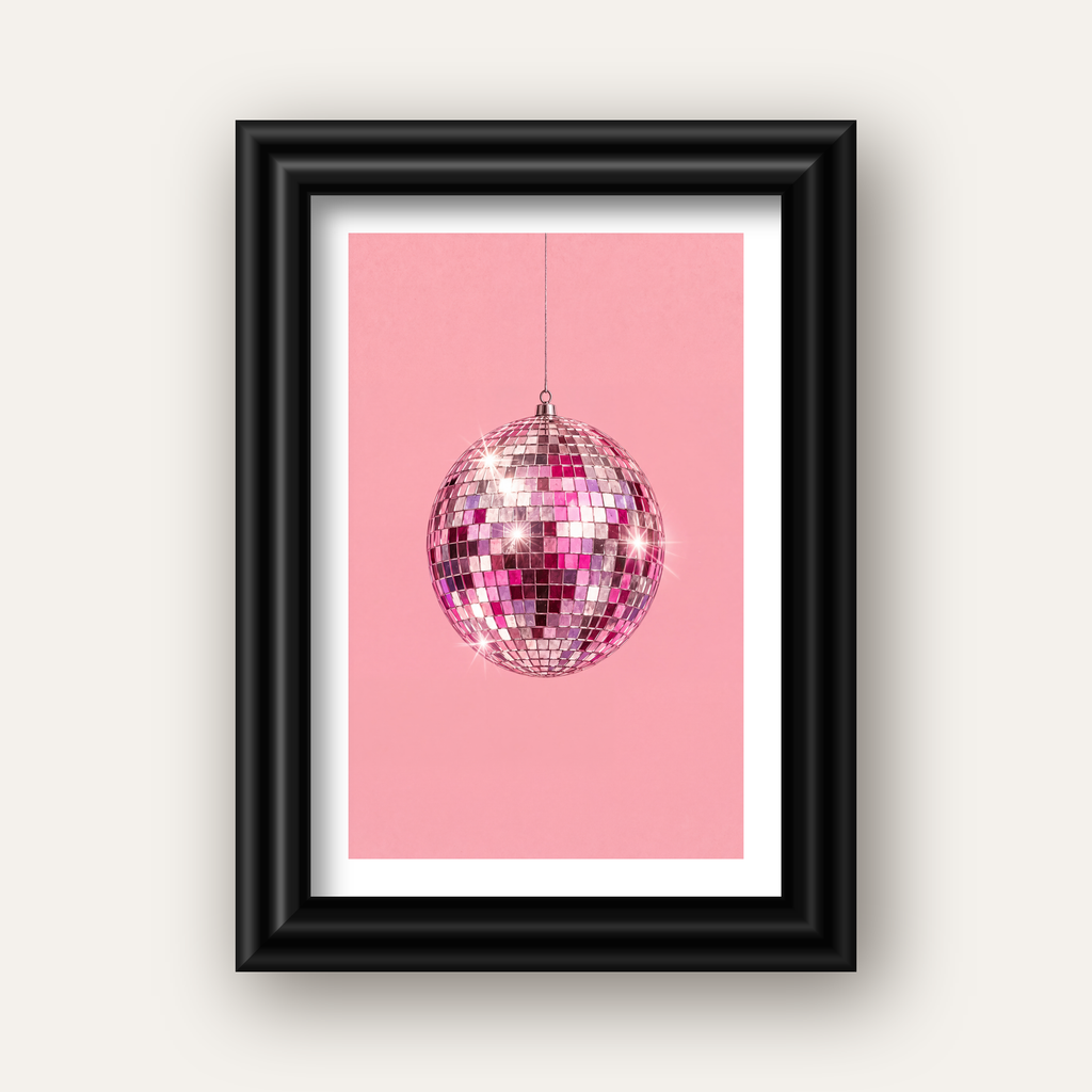 Pembe Diskokugusu Modern Minimal Poster Duvar Dekoru — siyah galeri çerçeveli paspartulu