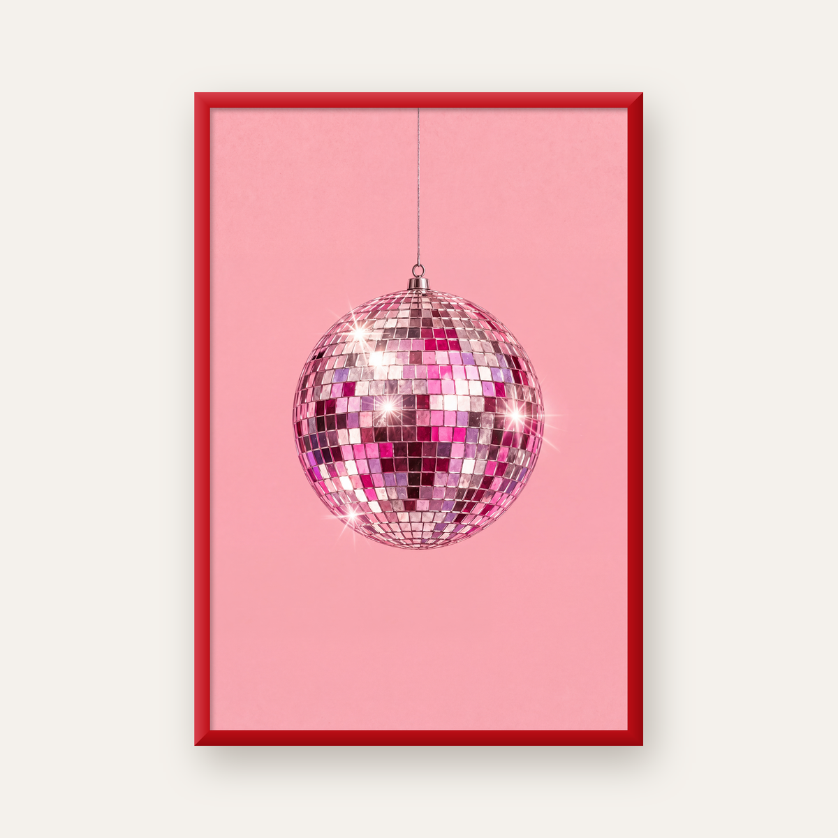 Pembe Diskokugusu Modern Minimal Poster Duvar Dekoru — kırmızı çerçeveli