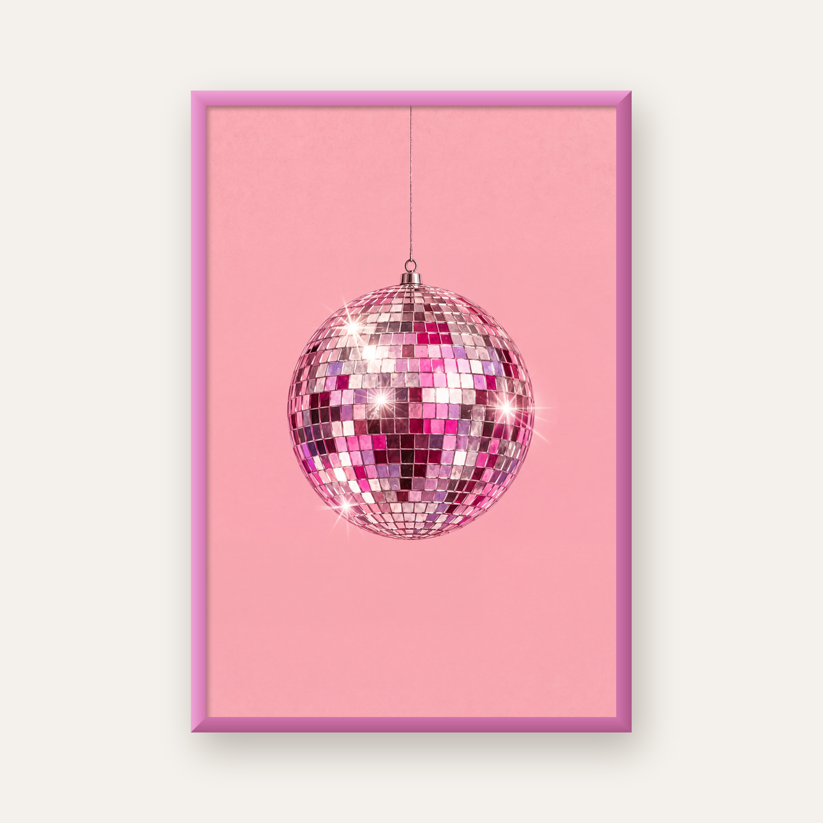Pembe Diskokugusu Modern Minimal Poster Duvar Dekoru — pembe çerçeveli