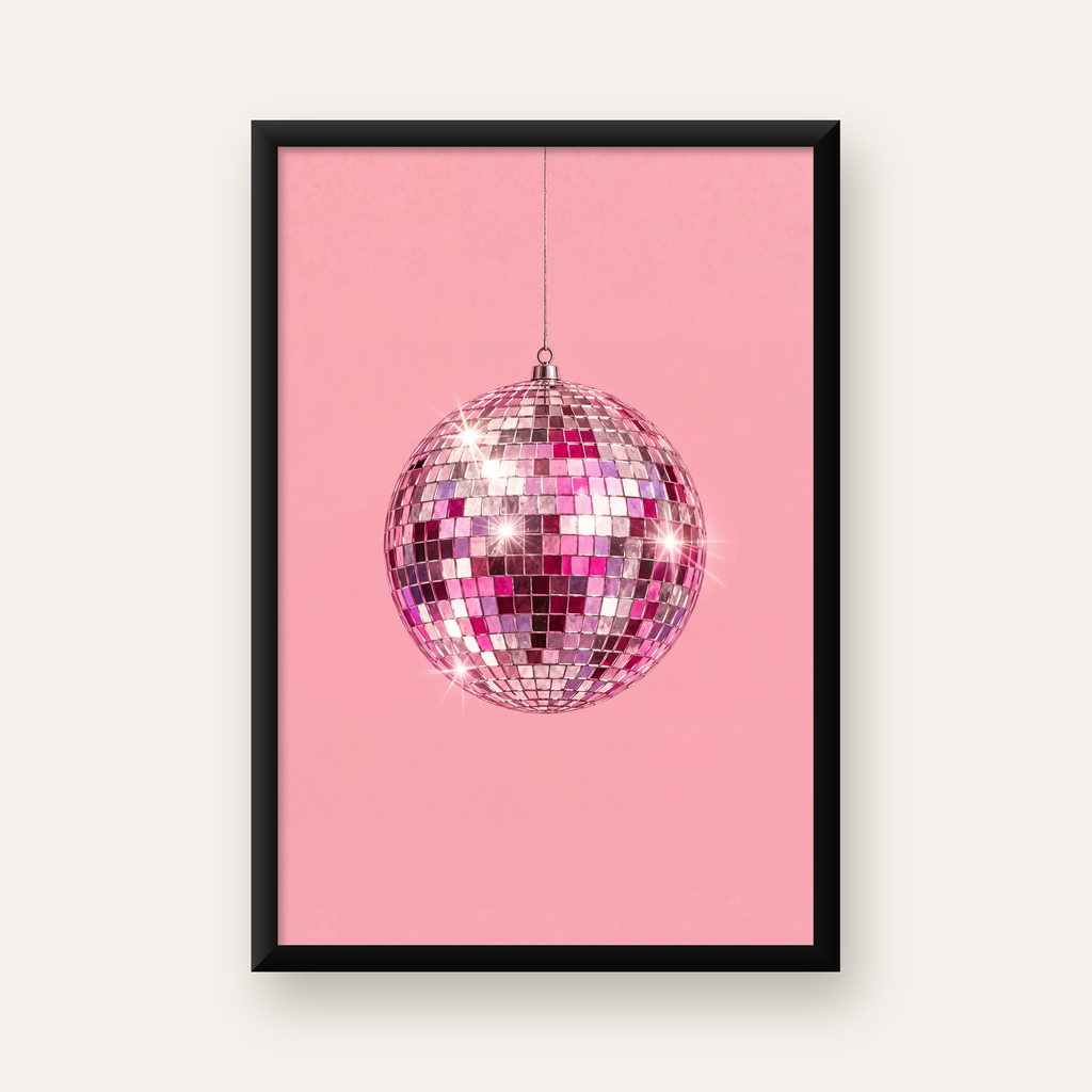 Pembe Diskokugusu Modern Minimal Poster Duvar Dekoru — düz siyah çerçeveli duvar posteri