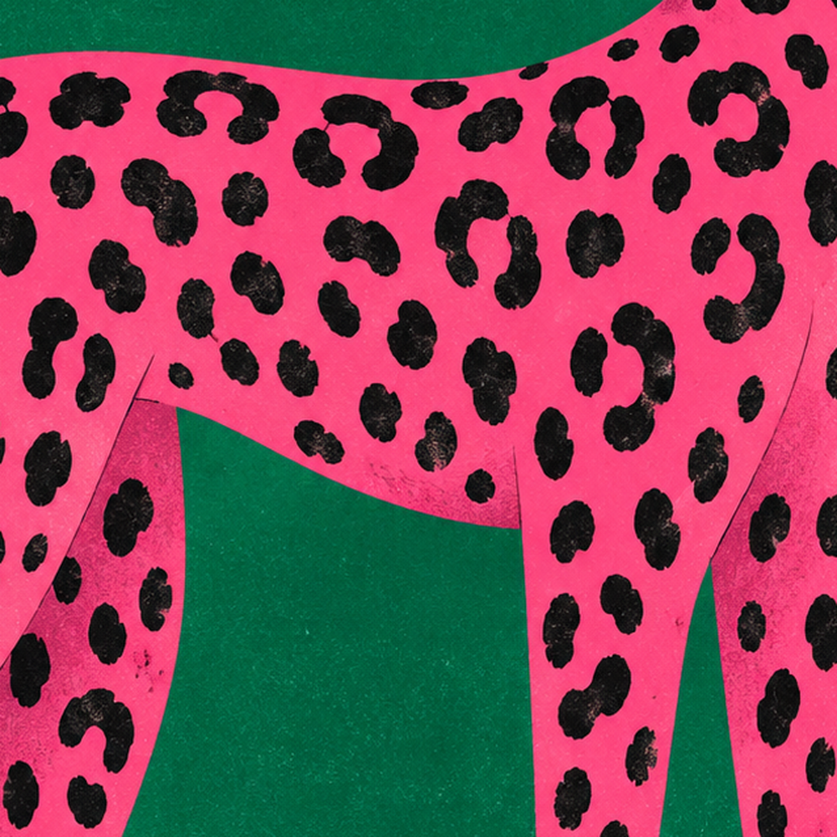Yeşil Fonlu Pembe Leopar Modern Duvar Posteri — baskının yakın çekimi, kâğıt dokusu ve renk detayı