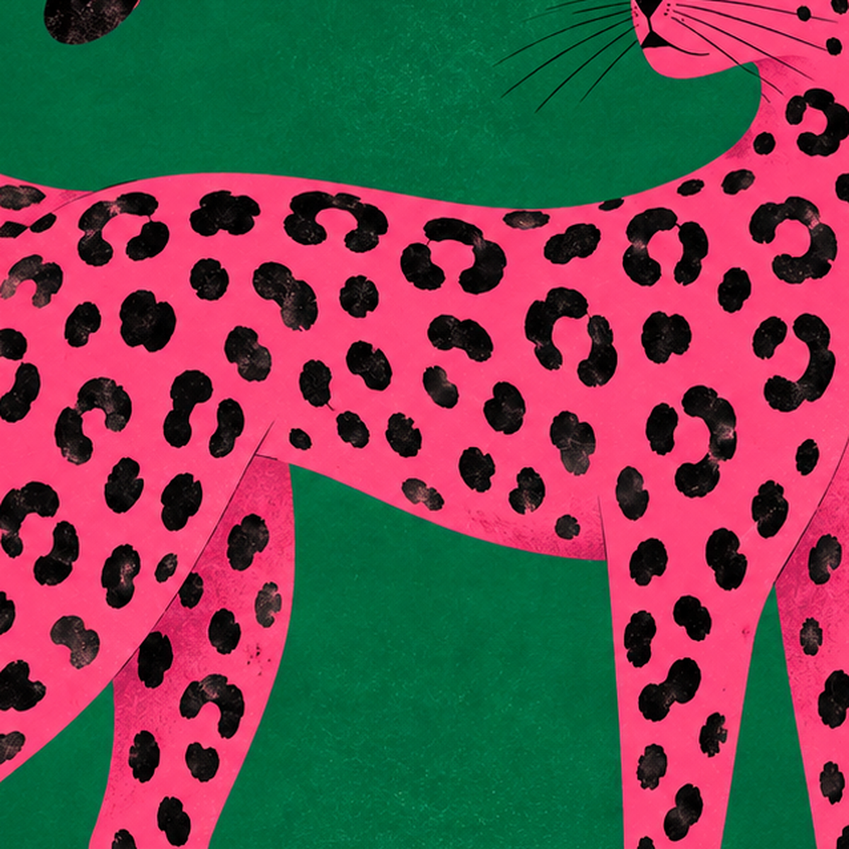Yeşil Fonlu Pembe Leopar Modern Duvar Posteri — baskının yakın çekimi, kâğıt dokusu ve renk detayı