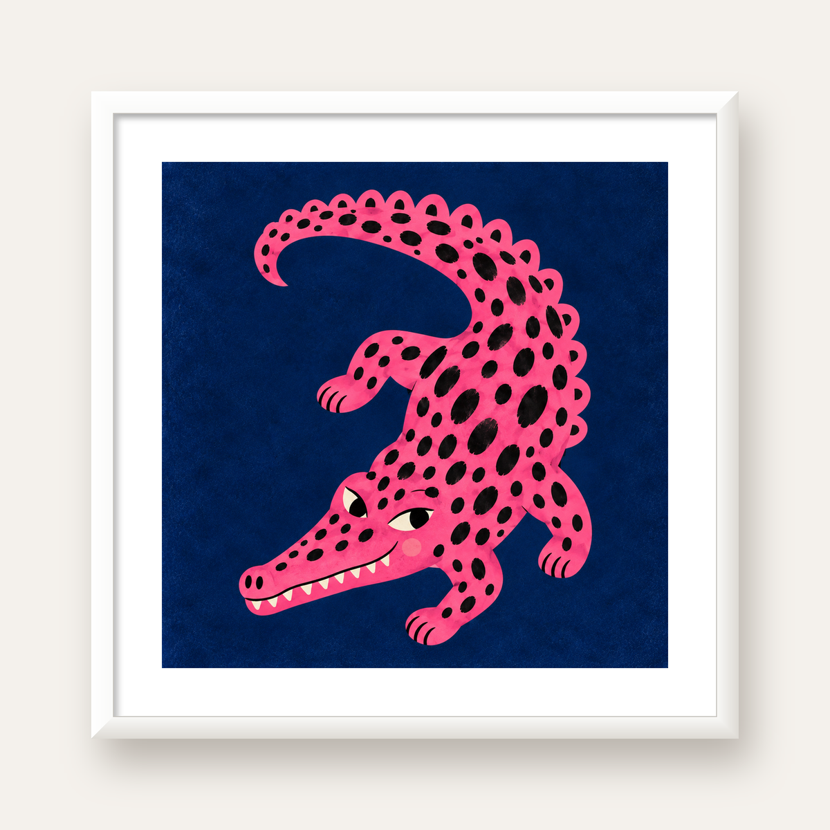 Sevimli Pembe Timsah Dijital İllüstrasyon Poster — beyaz çerçeveli kare poster