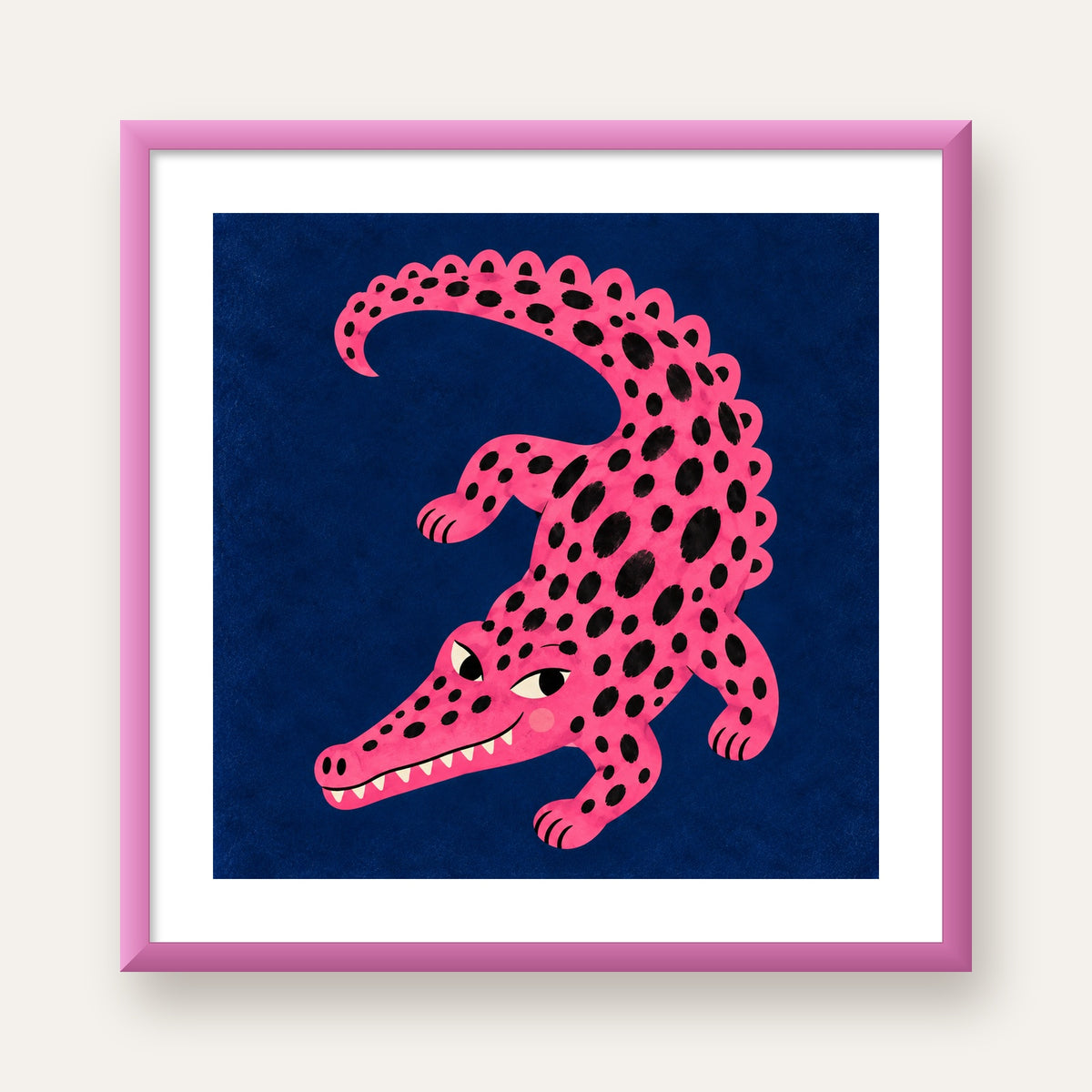 Sevimli Pembe Timsah Dijital İllüstrasyon Poster — pembe çerçeveli paspartulu