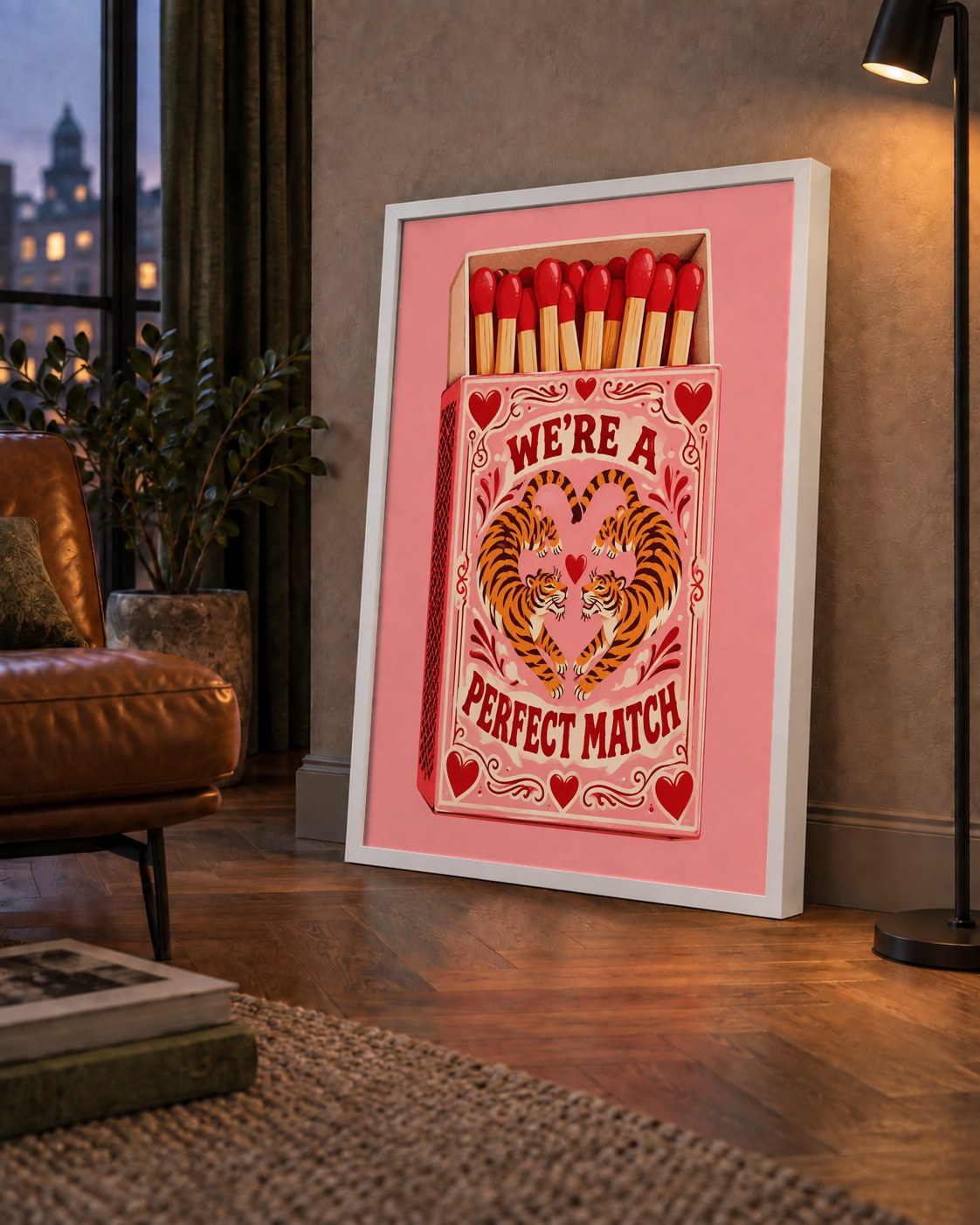 We're a Perfect Match — Kaplanlar — çerçeveli hâliyle bir ev duvarında