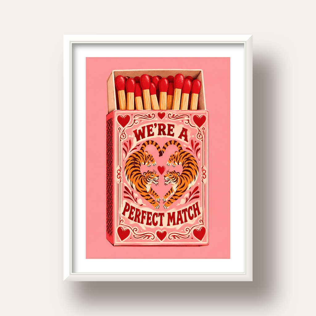 We're a Perfect Match — Kaplanlar — beyaz derin çerçeveli paspartulu