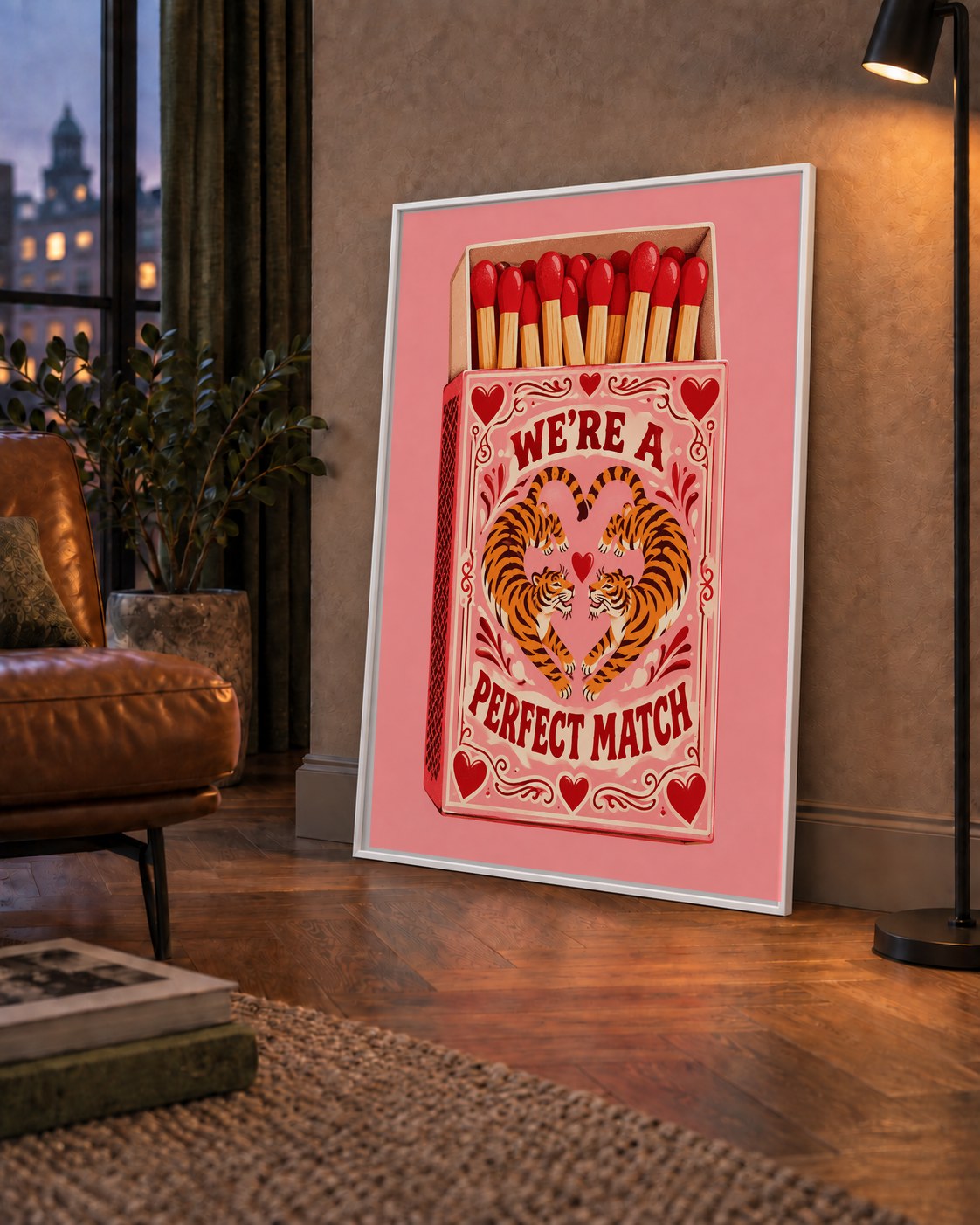 We're a Perfect Match — Kaplanlar — çerçeveli hâliyle bir ev duvarında