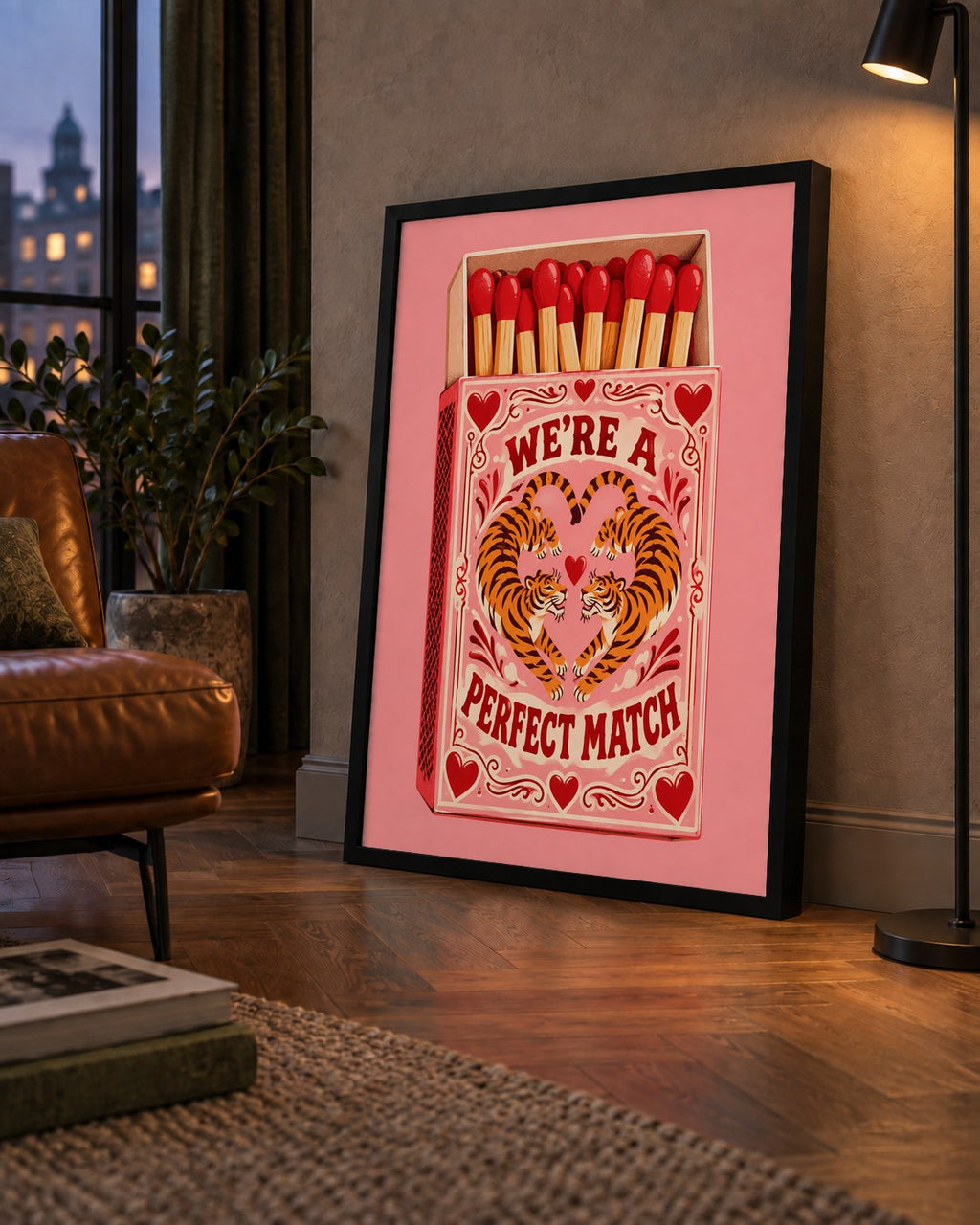 We're a Perfect Match — Kaplanlar — çerçeveli hâliyle bir ev duvarında