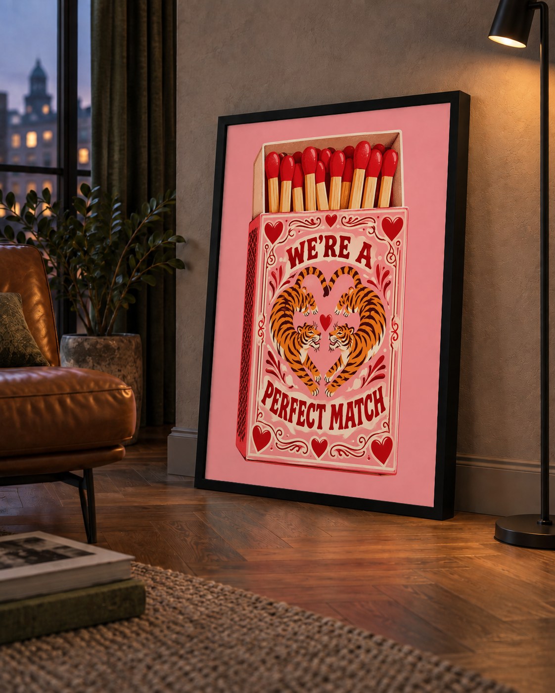 We're a Perfect Match — Kaplanlar — çerçeveli hâliyle bir ev duvarında