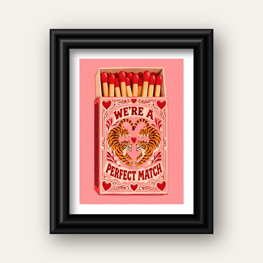 We're a Perfect Match — Kaplanlar — siyah galeri çerçeveli paspartulu