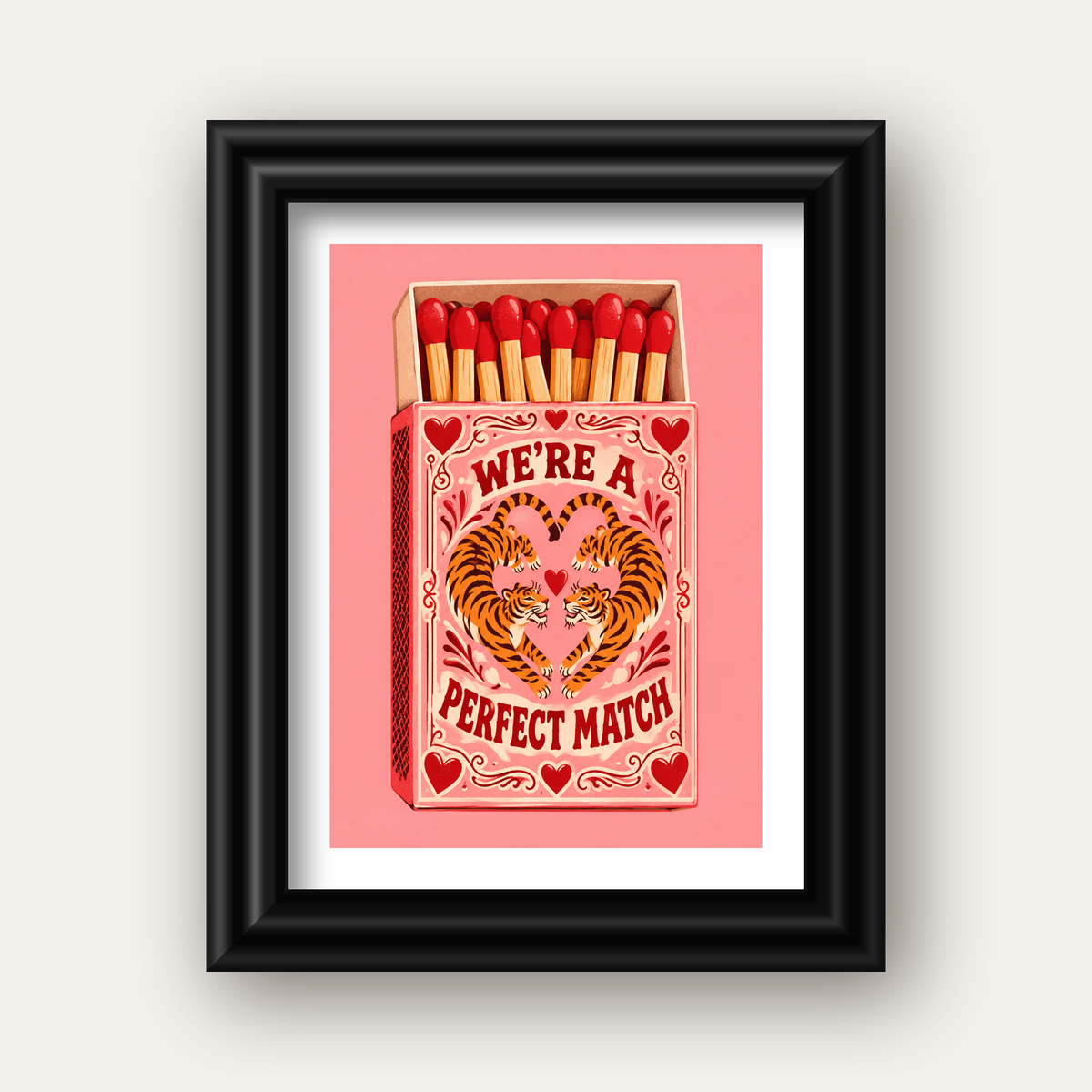 We're a Perfect Match — Kaplanlar — siyah galeri çerçeveli paspartulu