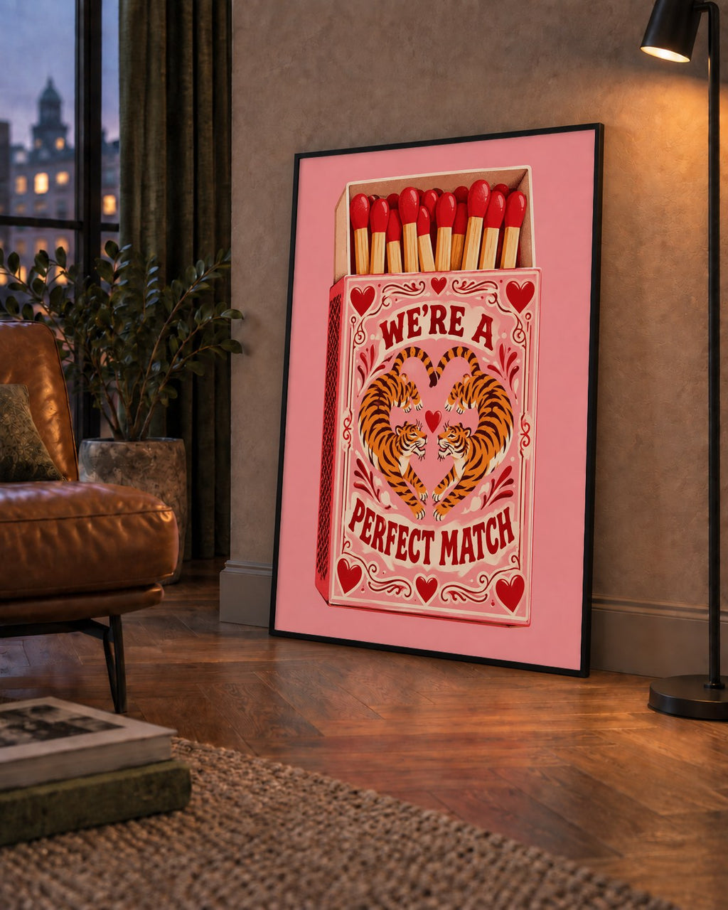 We're a Perfect Match — Kaplanlar — çerçeveli hâliyle bir ev duvarında