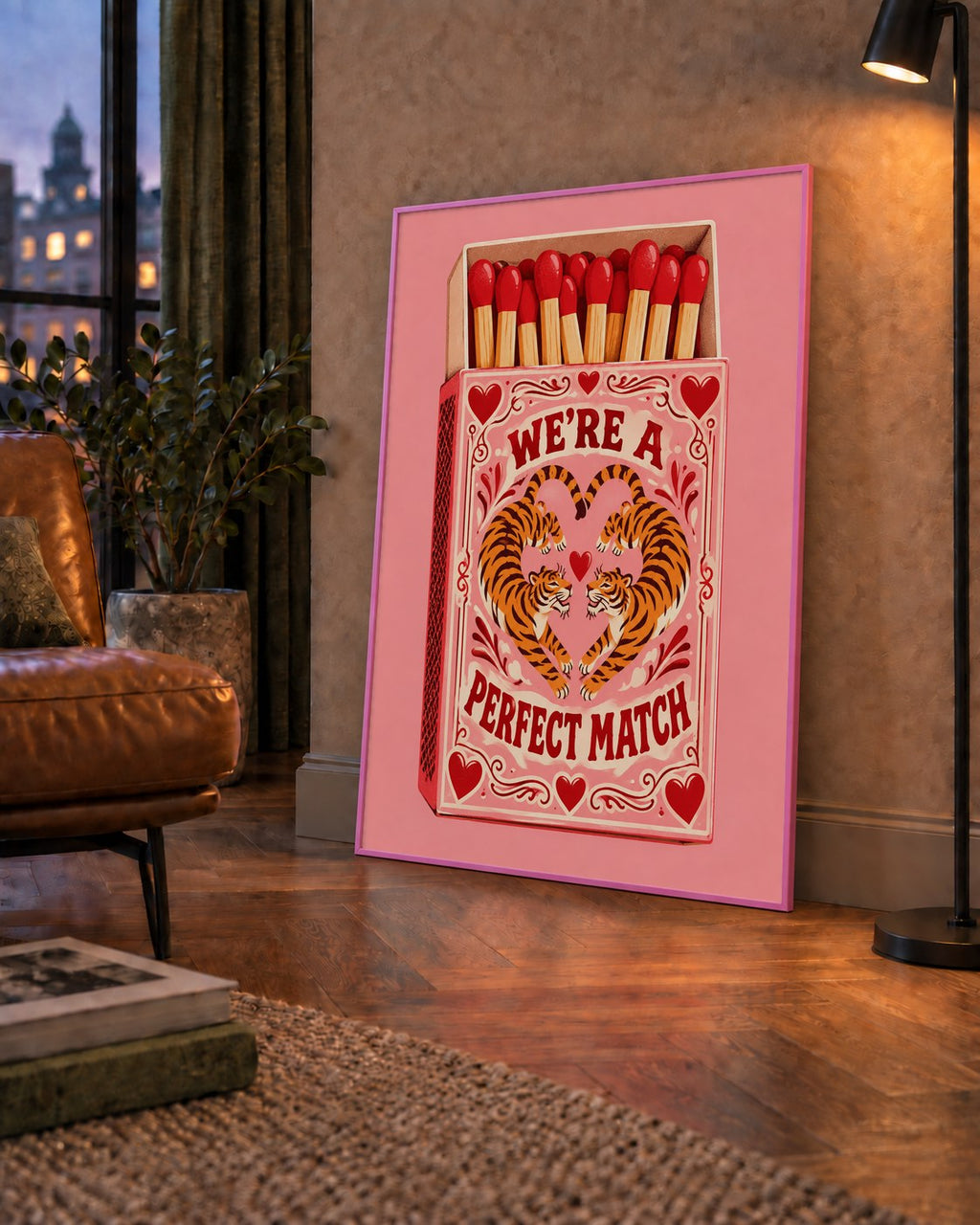 We're a Perfect Match — Kaplanlar — çerçeveli hâliyle bir ev duvarında