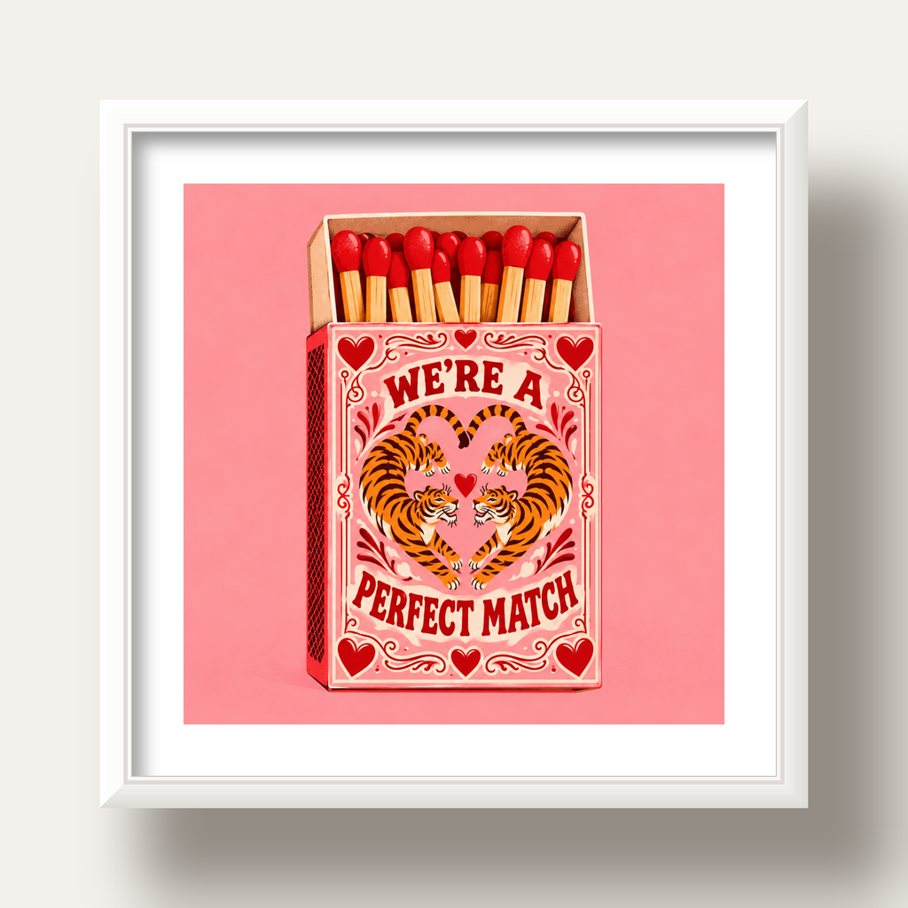 We're a Perfect Match — Kaplanlar — beyaz derin çerçeveli paspartulu