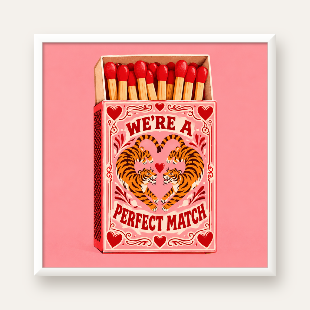 We're a Perfect Match — Kaplanlar — beyaz çerçeveli kare poster